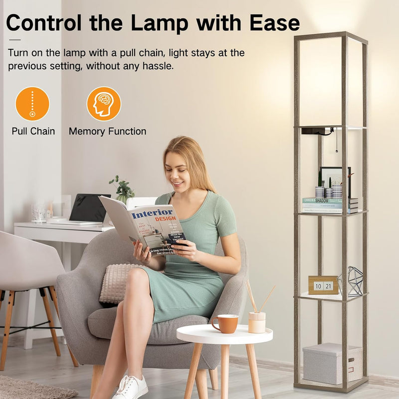 Shelf Floor Lamp with Drawer 2 USB-C Ports