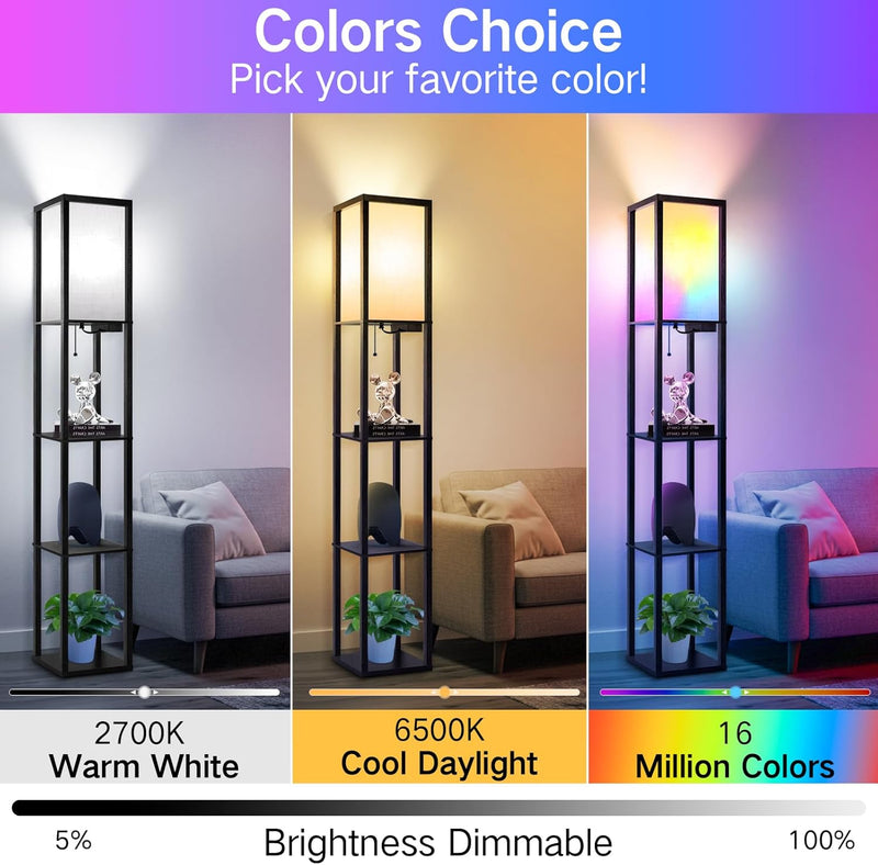 Shelf Floor Lamp with Drawer 2 USB-C Ports