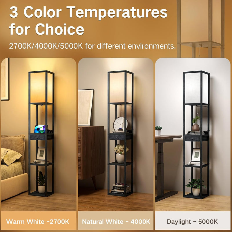 Shelf Floor Lamp with Drawer 2 USB-C Ports