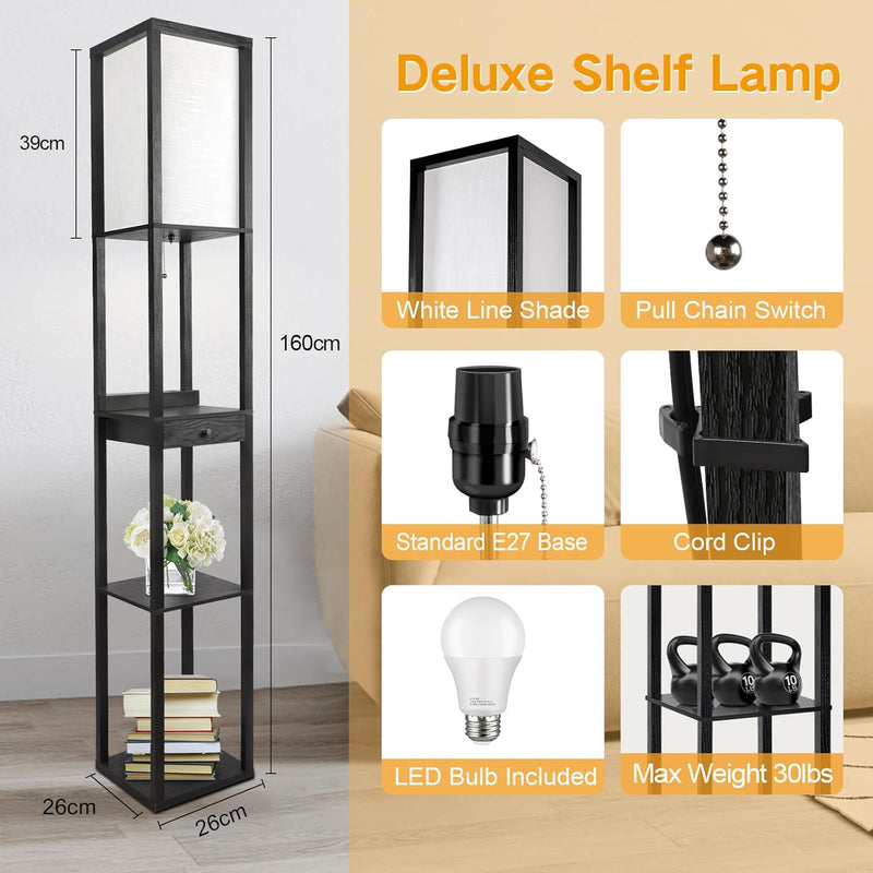 Shelf Floor Lamp with Drawer 2 USB-C Ports