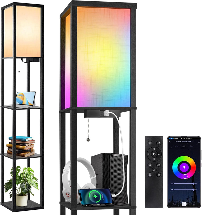 Shelf Floor Lamp with Drawer 2 USB-C Ports