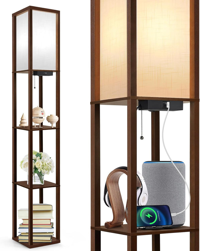 Shelf Floor Lamp with Drawer 2 USB-C Ports