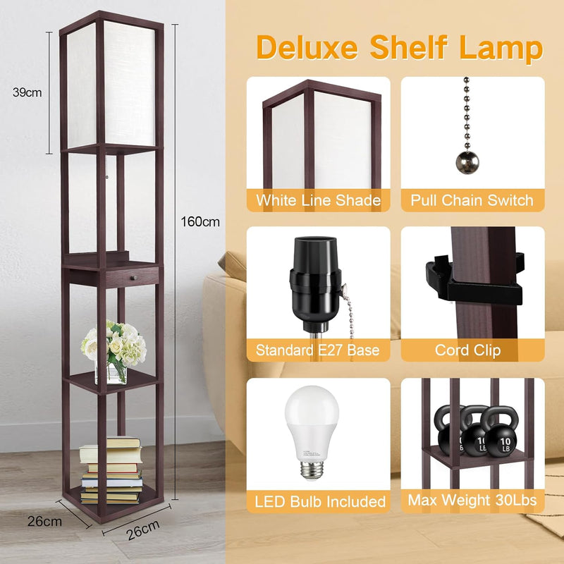 Shelf Floor Lamp with Drawer 2 USB-C Ports