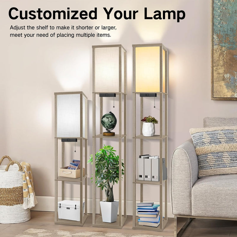 Shelf Floor Lamp with Drawer 2 USB-C Ports