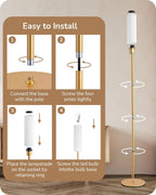 Floor Lamp Standing with Wrinkled Linen Lampshade Lamps