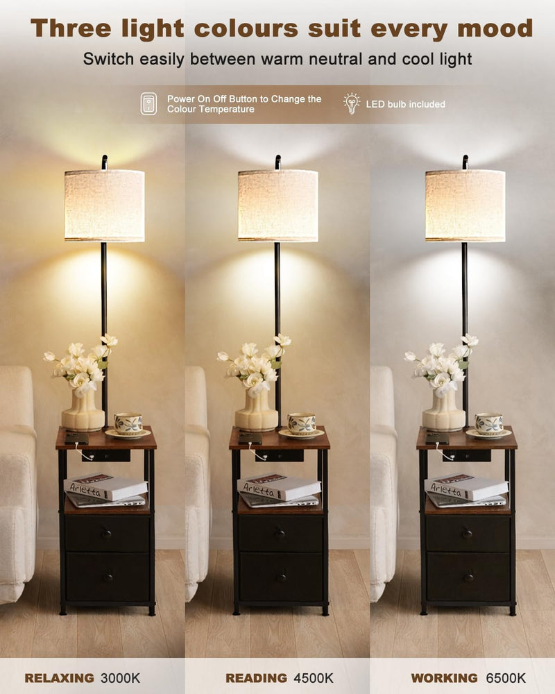 Floor Lamp with 2 Drawers Nightstand USB Type-C