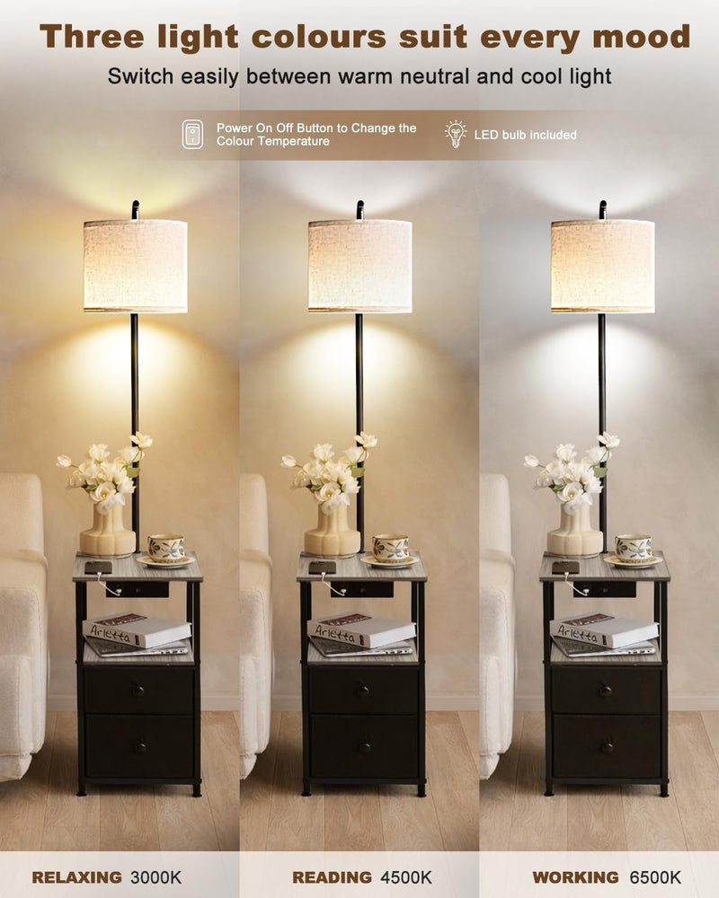 Floor Lamp with 2 Drawers Nightstand USB Type-C