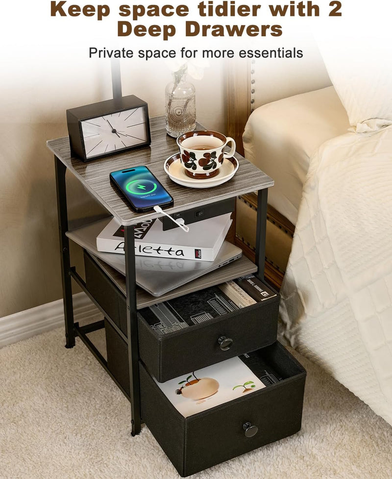 Floor Lamp with 2 Drawers Nightstand USB Type-C