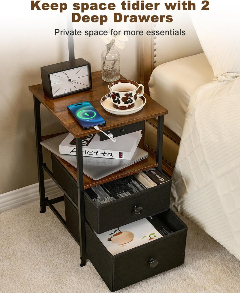 Floor Lamp with 2 Drawers Nightstand USB Type-C