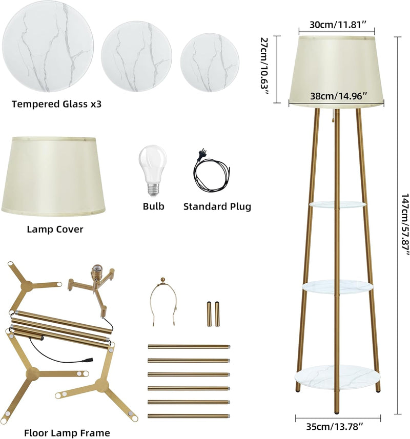 Floor Lamp with 3-Tier Shelves 150CM 3 Changeable
