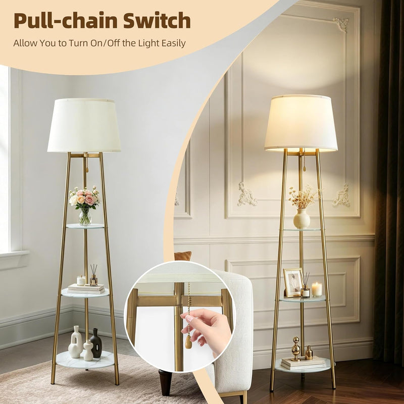 Floor Lamp with 3-Tier Shelves 150CM 3 Changeable
