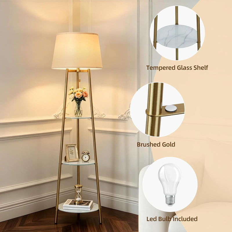 Floor Lamp with 3-Tier Shelves 150CM 3 Changeable