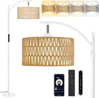 Floor Lamp with Rattan Linen Double Shades 12W