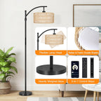 Floor Lamp with Rattan Linen Double Shades 12W