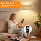 Floor Lamp with Rattan Linen Double Shades 12W