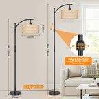 Floor Lamp with Rattan Linen Double Shades 12W
