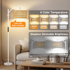 Floor Lamp with Rattan Linen Double Shades 12W