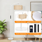 Floor Lamp with Rattan Linen Double Shades 12W