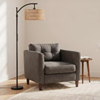 Floor Lamp with Rattan Linen Double Shades 12W
