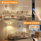Floor Lamp with Rattan Linen Double Shades 12W
