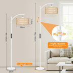 Floor Lamp with Rattan Linen Double Shades 12W