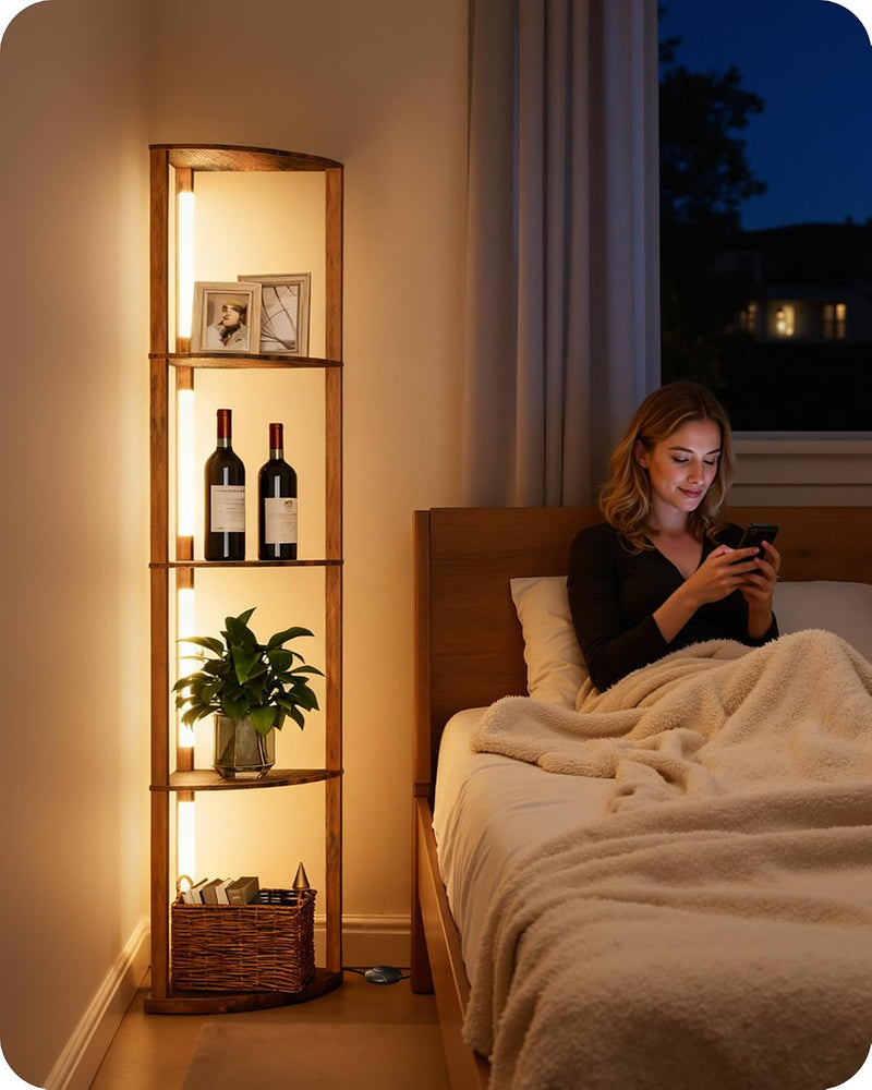 Floor Lamp with Shelves 4 Tier Wooden Standing