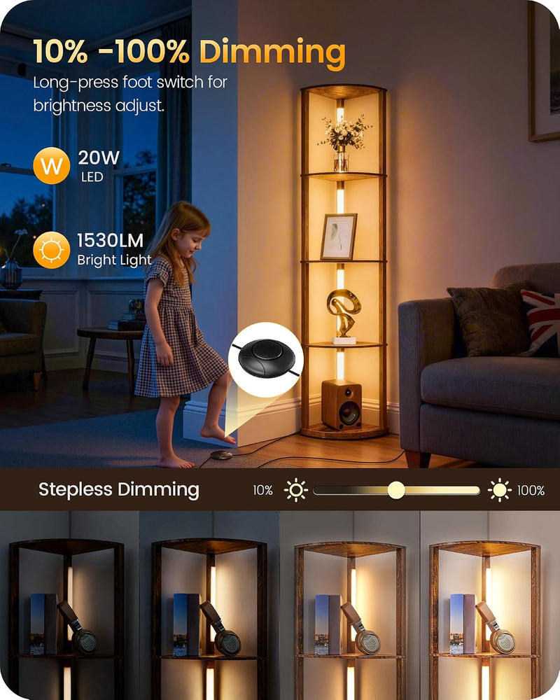 Floor Lamp with Shelves 4 Tier Wooden Standing