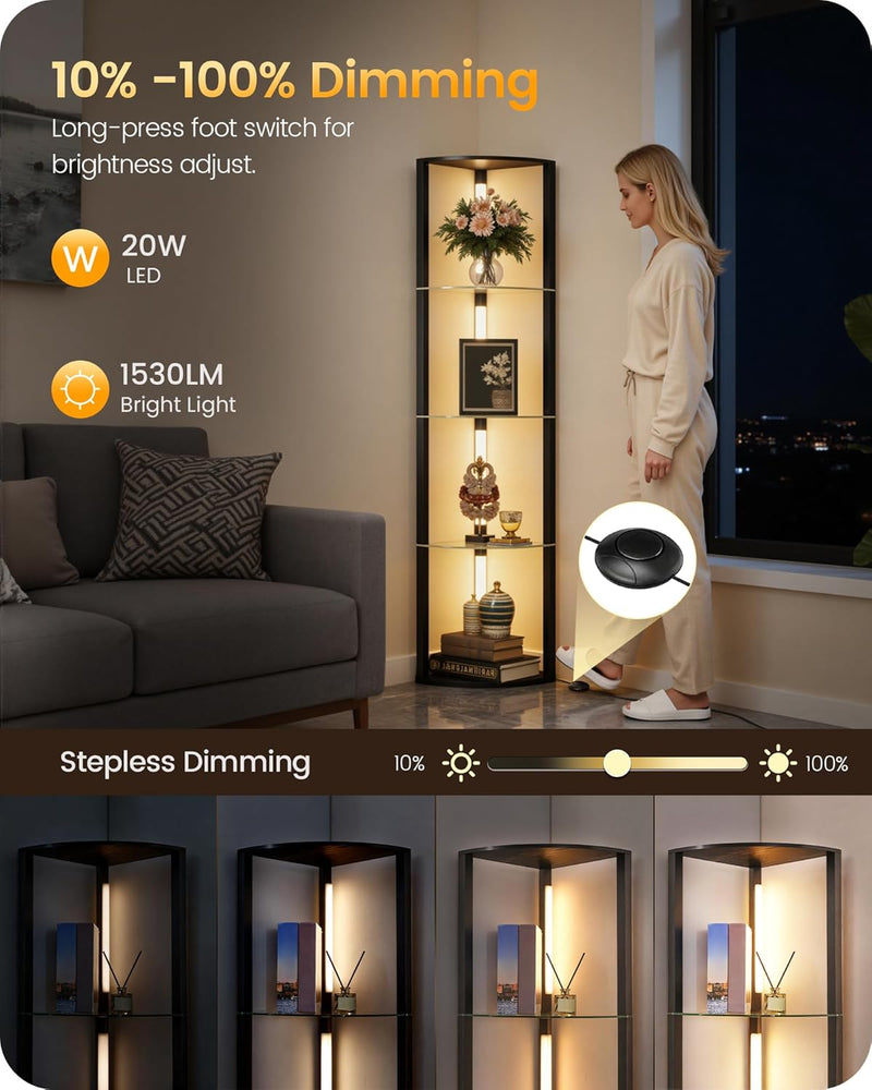 Floor Lamp with Shelves 4 Tier Wooden Standing