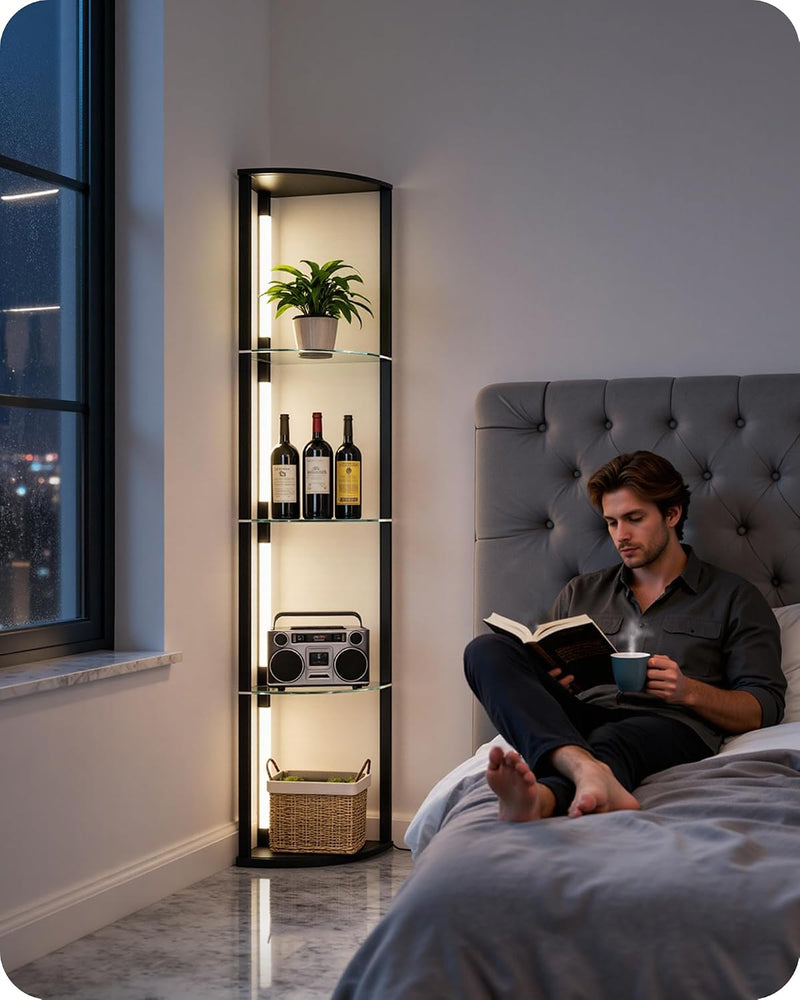Floor Lamp with Shelves 4 Tier Wooden Standing