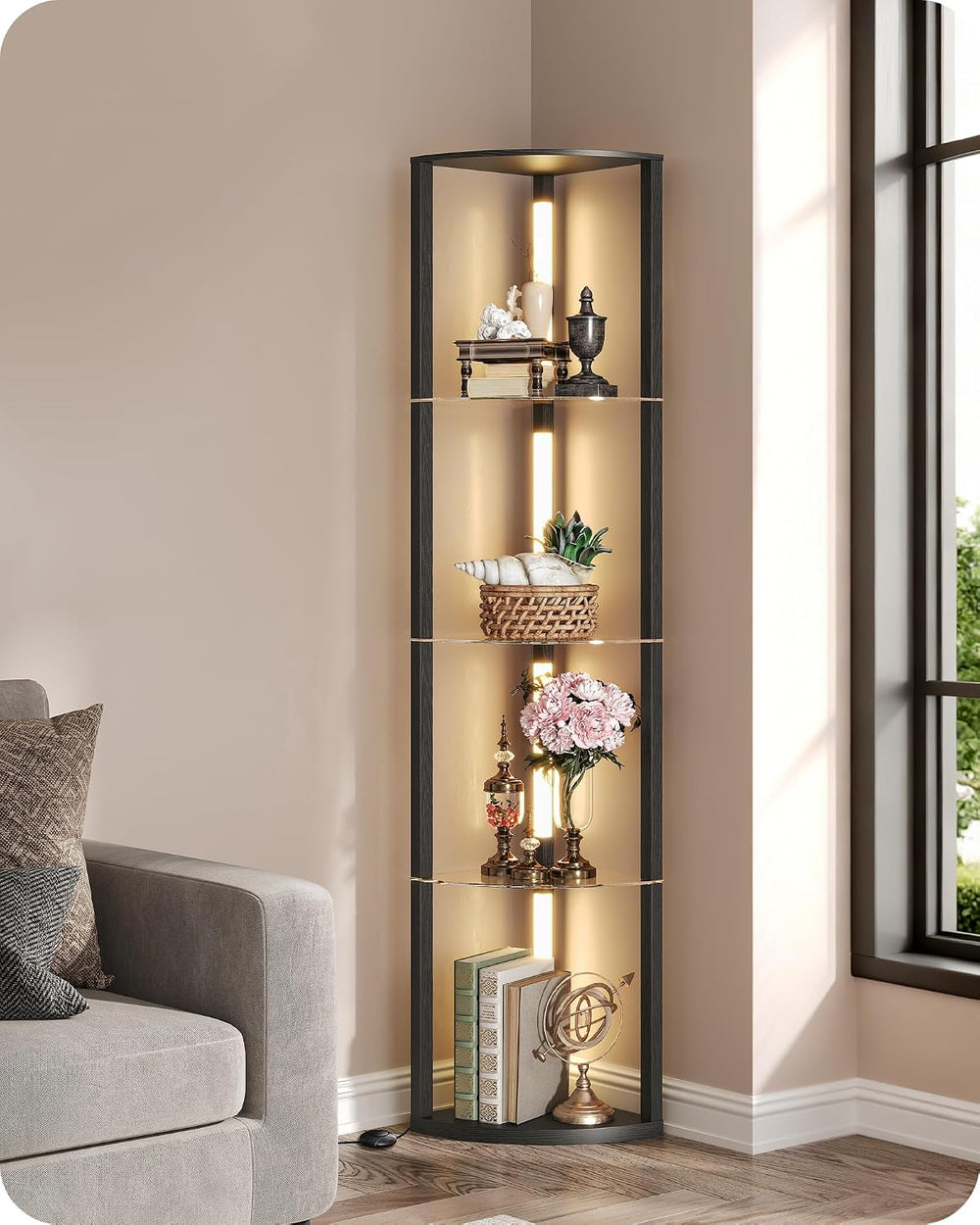 Floor Lamp with Shelves 4 Tier Wooden Standing