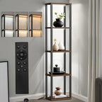 Floor Lamp with Shelves Dimmable Wooden Display Cabinets