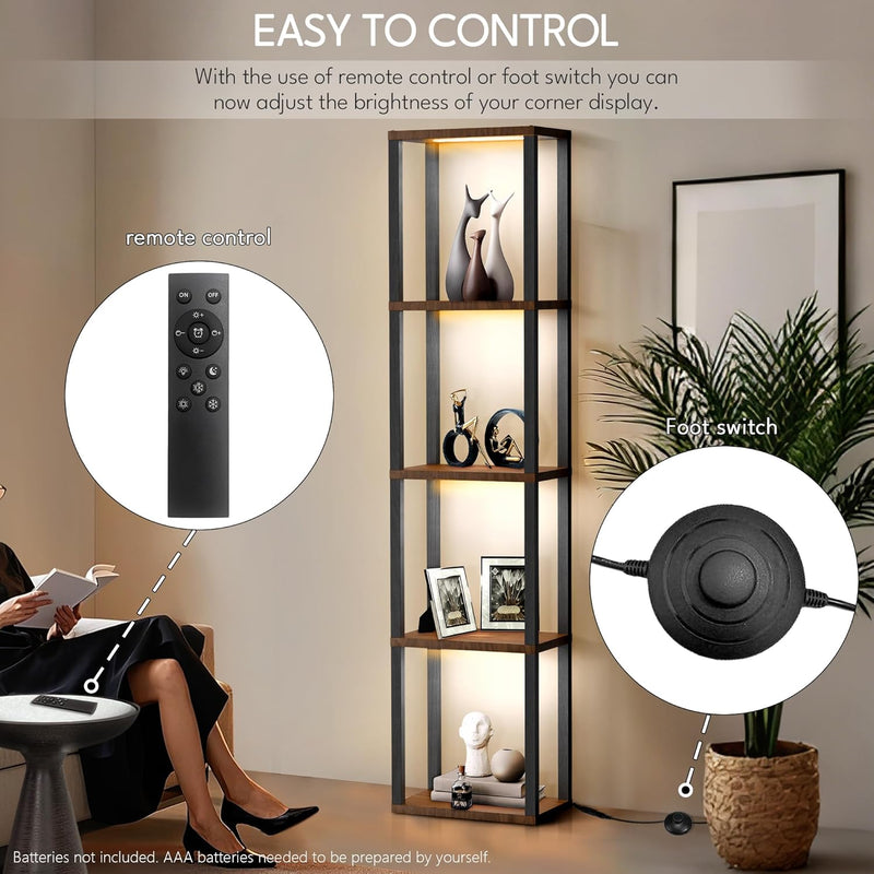 LED Floor Lamp with Shelves 4-Tier Dimmable Standing