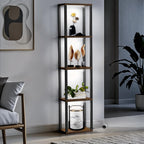Floor Lamp with Shelves Dimmable Wooden Display Cabinets
