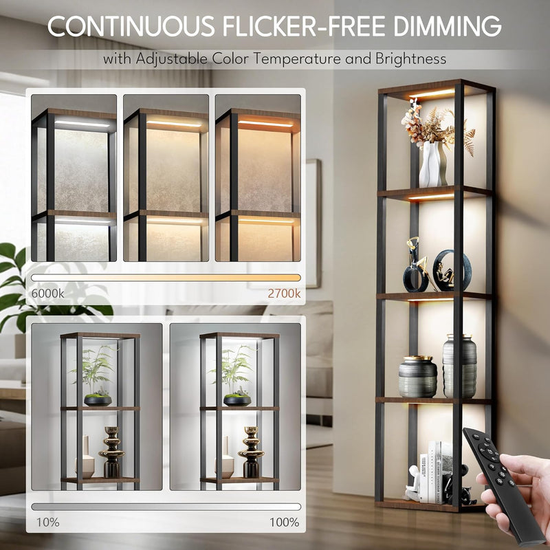 LED Floor Lamp with Shelves 4-Tier Dimmable Standing