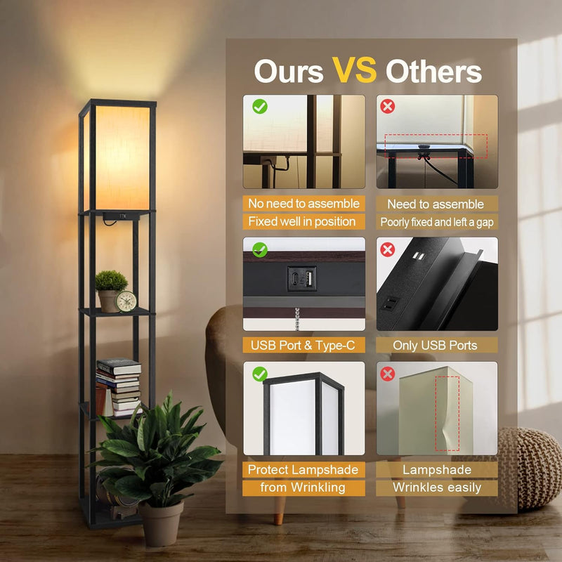 Floor Lamp with Shelves LED Column Modern USB