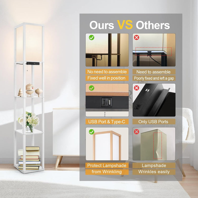 Floor Lamp with Shelves LED Column Modern USB