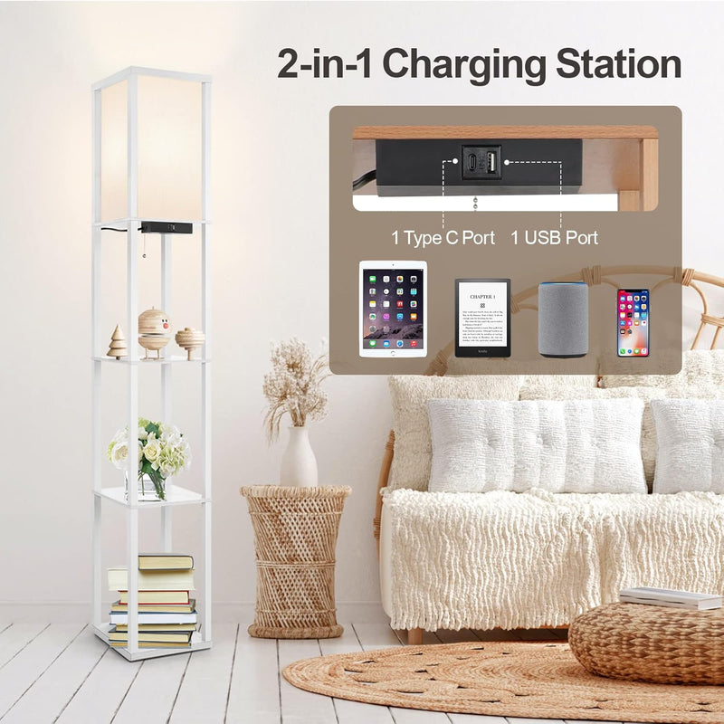 Floor Lamp with Shelves LED Column Modern USB