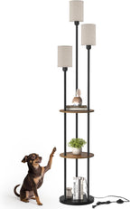 Floor Lamp with Shelves Modern 3 Linen Shades