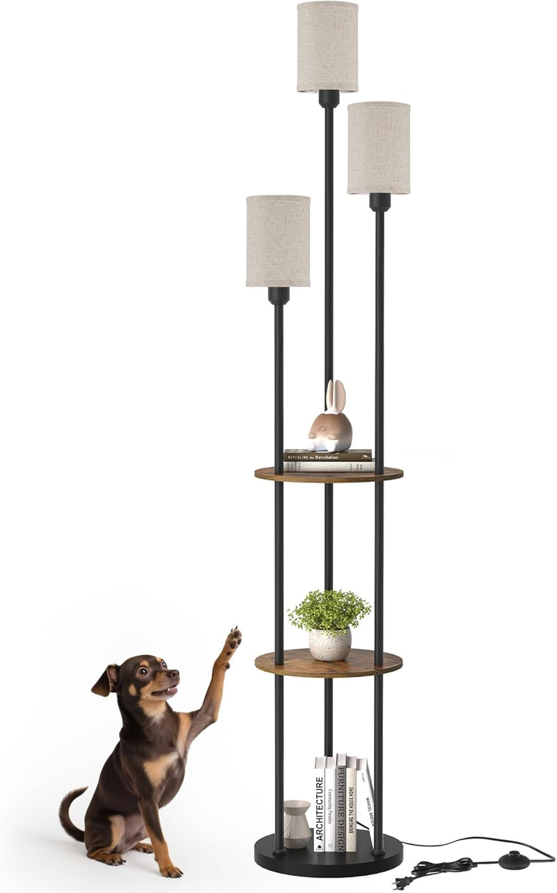 Floor Lamp with Shelves Modern 3 Linen Shades
