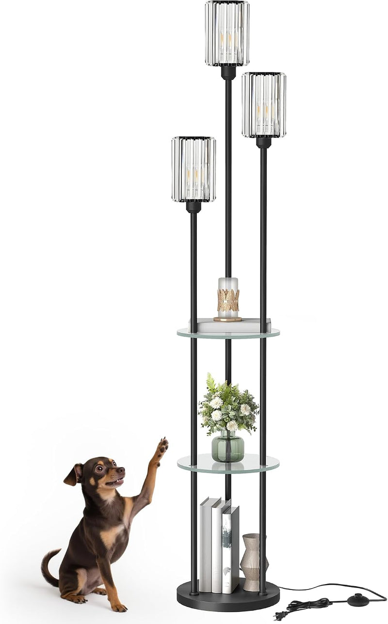 Floor Lamp with Shelves Modern 3 Linen Shades