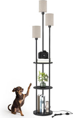Floor Lamp with Shelves Modern 3 Linen Shades
