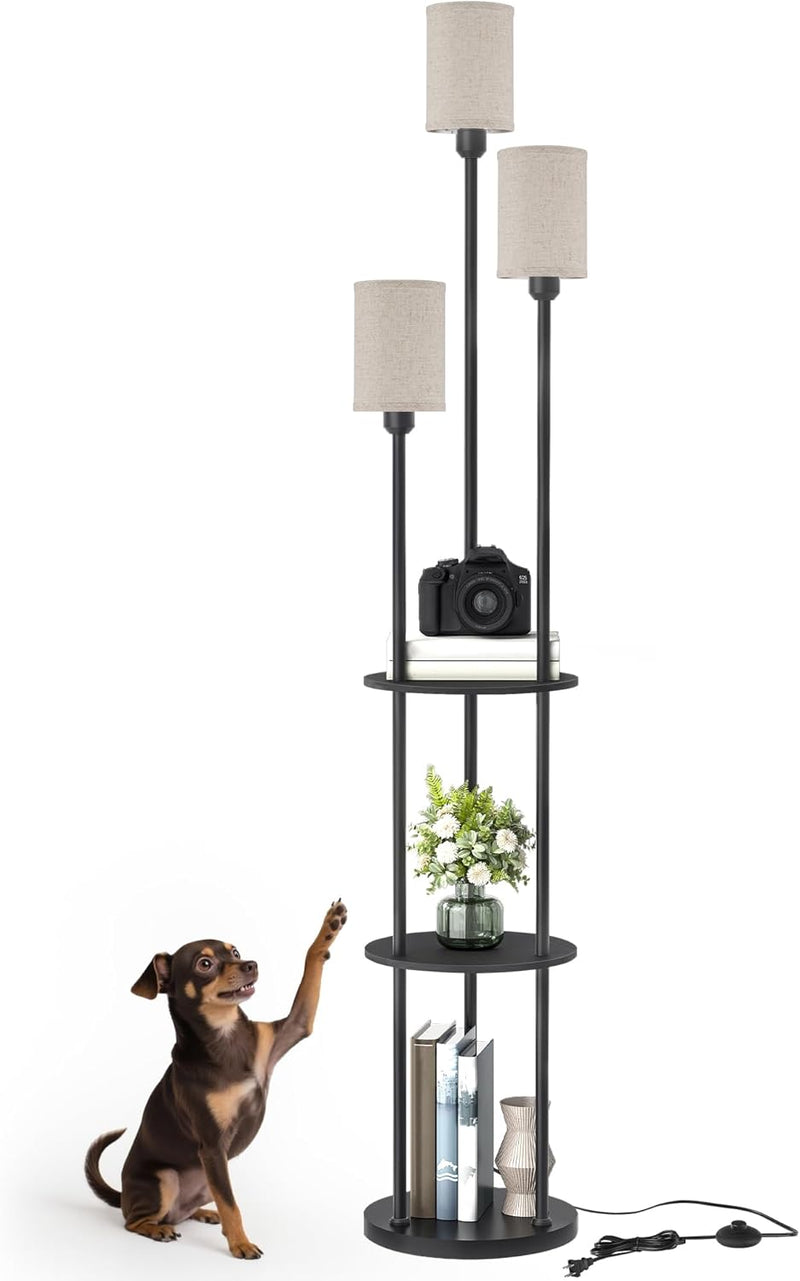 Floor Lamp with Shelves Modern 3 Linen Shades