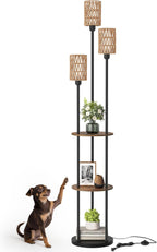 Floor Lamp with Shelves Modern 3 Linen Shades