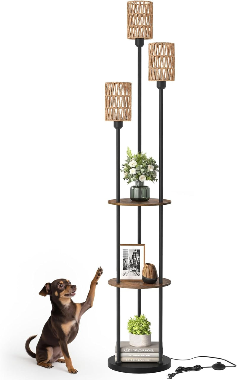 Floor Lamp with Shelves Modern 3 Linen Shades