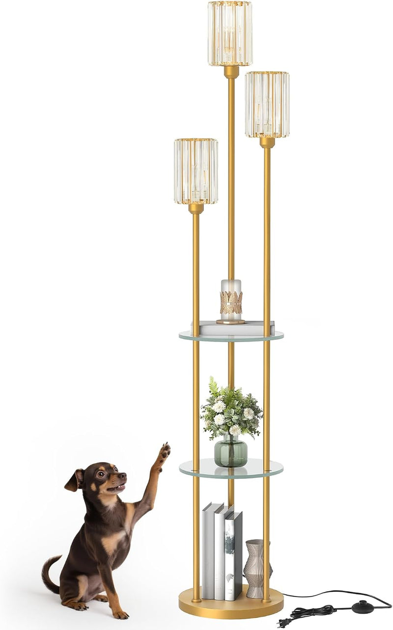 Floor Lamp with Shelves Modern 3 Linen Shades