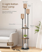 Floor Lamp with Shelves Modern 3 Linen Shades