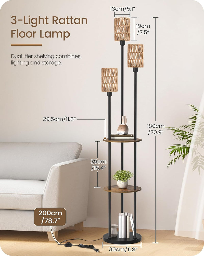 Floor Lamp with Shelves Modern 3 Linen Shades