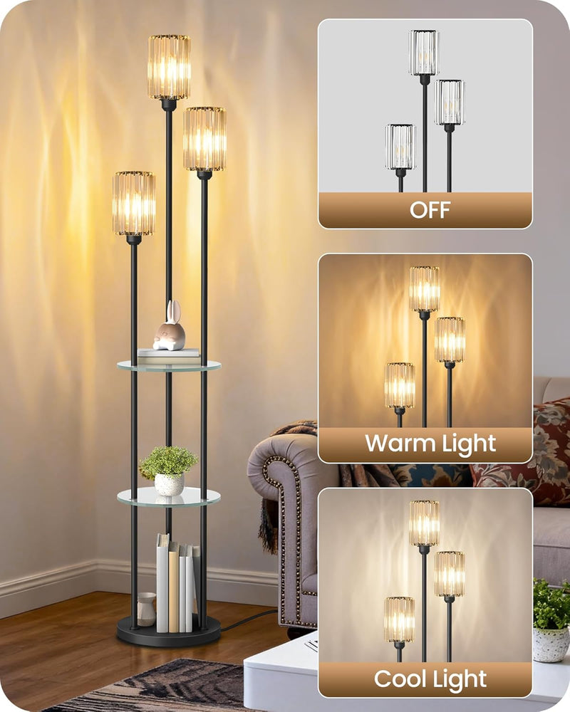 Floor Lamp with Shelves Modern 3 Linen Shades