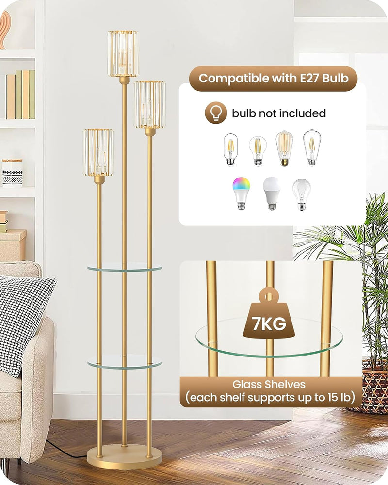 Floor Lamp with Shelves Modern 3 Linen Shades