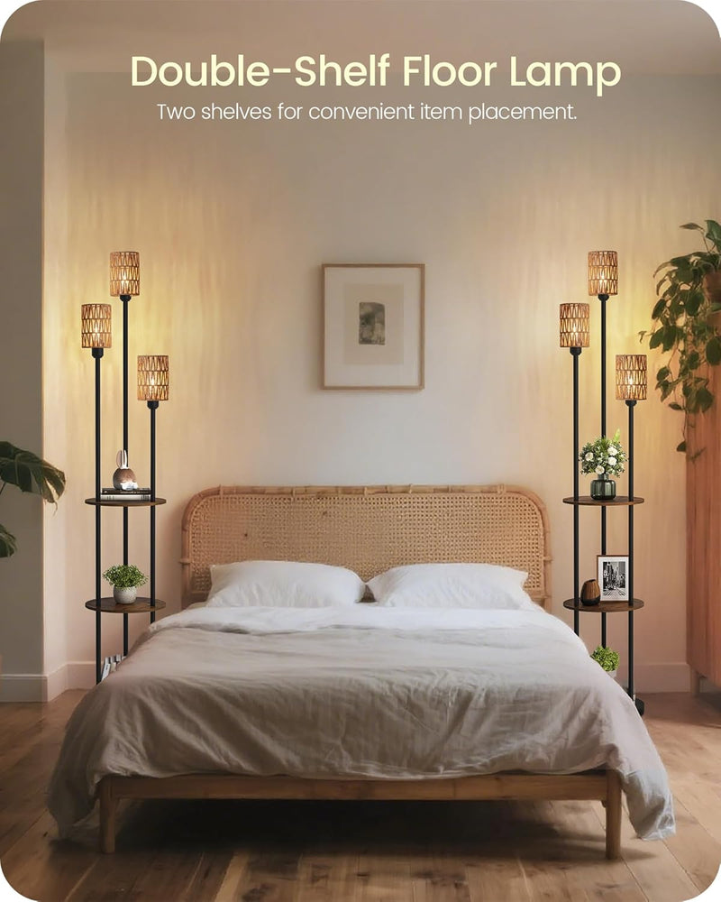 Floor Lamp with Shelves Modern 3 Linen Shades